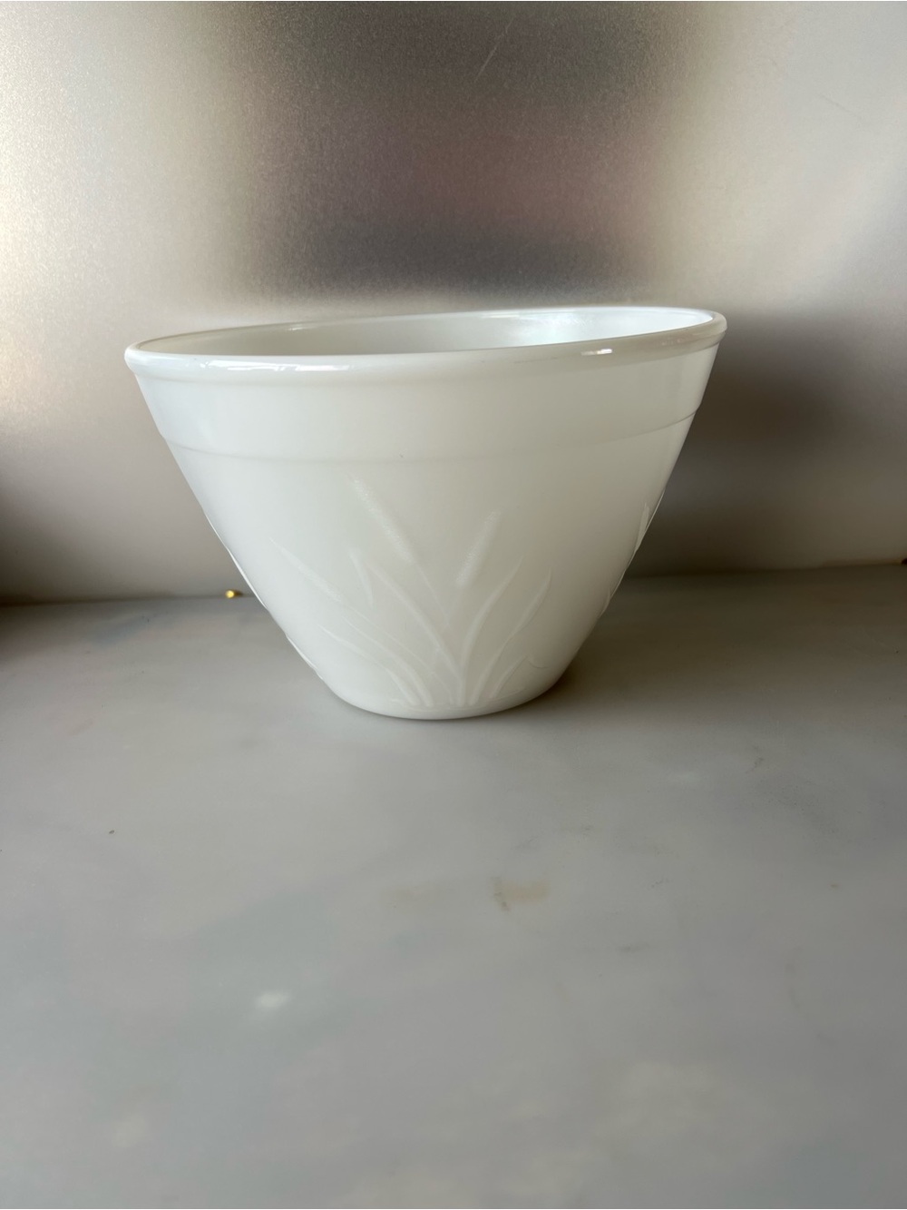 Vintage Hazel Atlas Milk Glass Raised Cattail Motif mixing Bowl